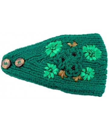 Headbands Women's Crochet Knitted Winter Headband with 3D Faux Pearl Flowers 2 - Green - C71870E75OC $13.50
