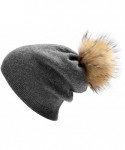 Skullies & Beanies Women Winter Pom Pom Beanie Hats Warm Solid Colors Winter Hat for Women Soft Wool Slouchy Beanie - Dark Gr...