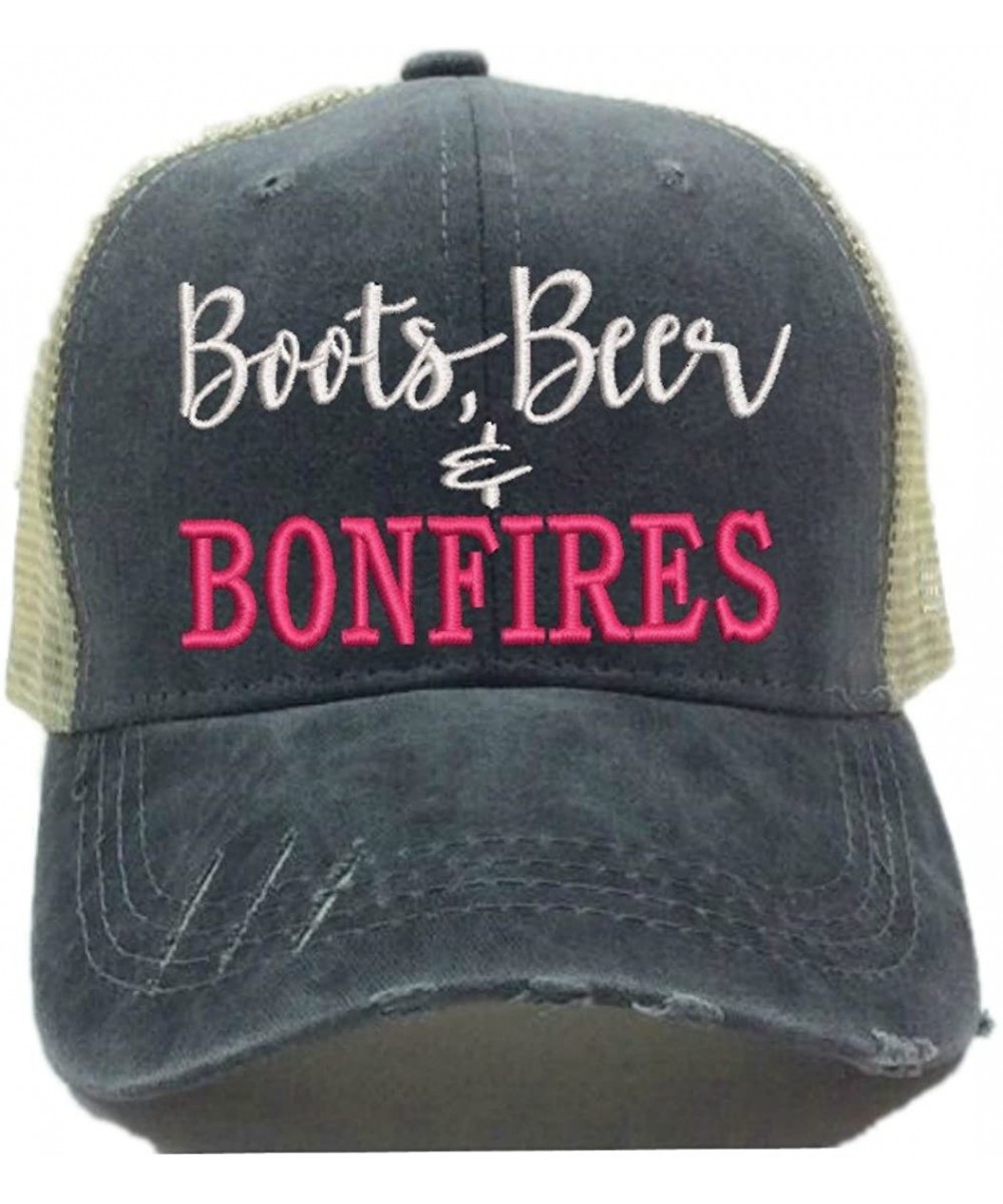Baseball Caps Women's Trucker Hat"Boots- Beer & Bonfires Custom Distressed Drinking Party Baseball Cap - CA18GNHHU8D $37.36