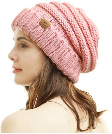 Skullies & Beanies Womens Winter Beanie Warm Cable Knit Hat Style Stretch Trendy Ribbed Chunky Cap - 1 Pink - CE18MHLDUYG $18.85