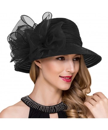Bucket Hats Lady Church Derby Dress Cloche Hat Fascinator Floral Tea Party Wedding Bucket Hat S051 - Black - CH18C8EQ825 $33.15