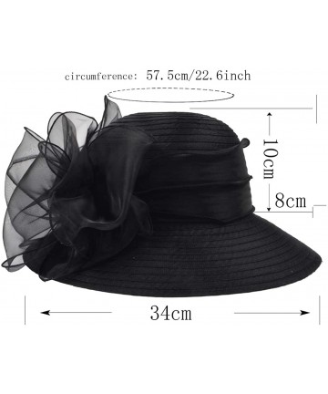 Bucket Hats Lady Church Derby Dress Cloche Hat Fascinator Floral Tea Party Wedding Bucket Hat S051 - Black - CH18C8EQ825 $33.15