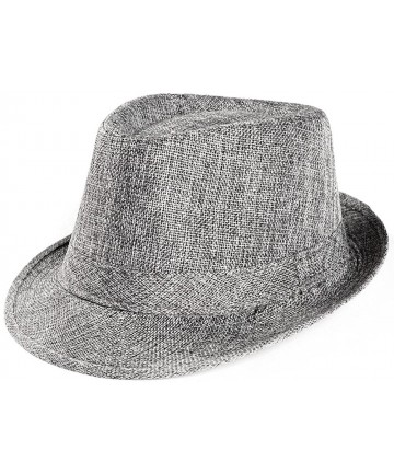 Sun Hats Unisex Summer Beach Straw Hat Trilby Gangster Cap Sun Protection Retro Hat Breathable Short Brim Hats - Gray - CG18O...