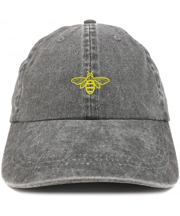 Baseball Caps Bee Embroidered Washed Cotton Adjustable Cap - Black - CU12IFNRNA9 $40.60