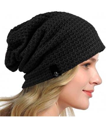 Skullies & Beanies Women's Slouchy Beanie Knit Beret Skull Cap Baggy Winter Summer Hat B08w - Solid Black - C418UZ56ZLH $18.05