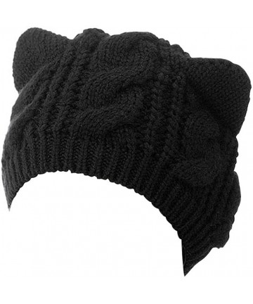 Skullies & Beanies Women Cute Cat Ear Winter Hat - Black - CH11S3OQI71 $19.83