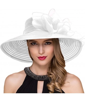 Bucket Hats Women Kentucky Derby Church Dress Cloche Hat Fascinator Floral Tea Party Wedding Bucket Hat S052 - S062-white - C...