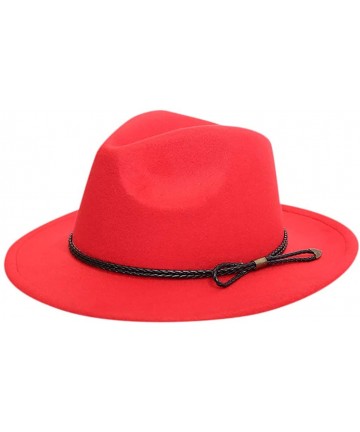 Fedoras Women Belt Buckle Fedora Hat-Classic Wide Brim Floppy Panama Hat Crushable Wool Felt Outback Hat - Red - CK18WH7GKLM ...