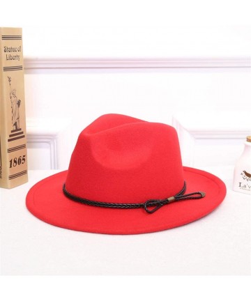 Fedoras Women Belt Buckle Fedora Hat-Classic Wide Brim Floppy Panama Hat Crushable Wool Felt Outback Hat - Red - CK18WH7GKLM ...