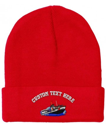 Skullies & Beanies Custom Beanie for Men & Women Coast Guard Boat B Embroidery Skull Cap Hat - Red - CA18H5MXW9Q $23.91