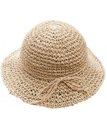 Sun Hats Girls Floppy Foldable Packable Wide Brim Summer Sun Hats Beach Straw Hat for Toddlers Kids - Beige - CM18DO545WY $25.93