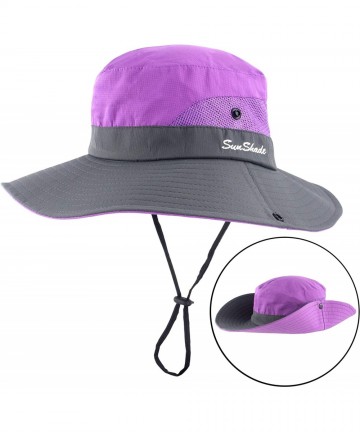 Sun Hats Women's Summer Mesh Wide Brim Sun UV Protection Hat with Ponytail Hole - Purple - C818NCMI4K6 $19.24