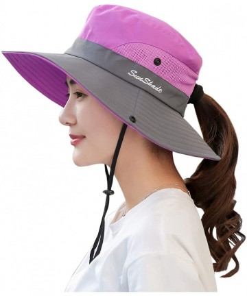 Sun Hats Women's Summer Mesh Wide Brim Sun UV Protection Hat with Ponytail Hole - Purple - C818NCMI4K6 $19.24