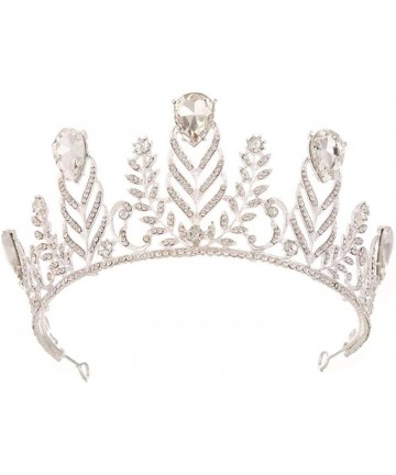Headbands Vintage Rhinestone Feather Crown Wedding Crystal Leaf Bride Tiara Headband(A1346) - White - CQ187UO09OL $22.12