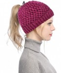 Skullies & Beanies Ponytail Beanie Hat for Women- Girls BeanieTail Soft Stretch Cable Knit Messy High Bun Winter Cap - Purple...