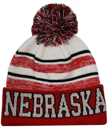 Skullies & Beanies Nebraska Men's Blended Stripe Winter Knit Pom Beanie Hat - Red/White - CN18LSOOQAA $17.65