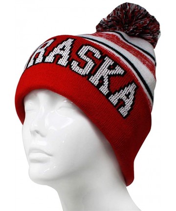 Skullies & Beanies Nebraska Men's Blended Stripe Winter Knit Pom Beanie Hat - Red/White - CN18LSOOQAA $17.65