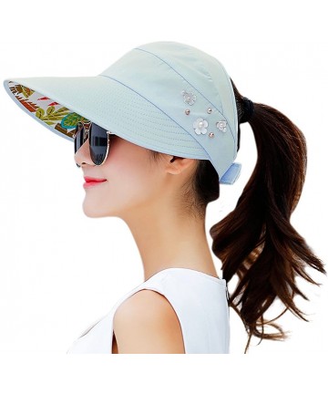 Sun Hats Sun Hats for Women Wide Brim Sun Hat UV Protection Caps Floppy Beach Packable Visor - Sky Blue - CC18D8TXMDE $15.50