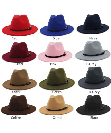 Fedoras Womens Wide Brim Felt Fedora Hat Ladies Panama Hat with Belt Buckle - Khaki - C018IWTN3LE $18.36
