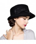 Fedoras Women's Bow Flowers Wool Felt Bowler Hat - Black - CD12MCIFTWX $40.54