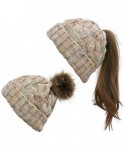 Skullies & Beanies 2 Pack Ponytail Hat Women Beanie Winter Knit Soft Hat Warm Stretch Cable Knit Hat Cap - CX18AU82T34 $15.78