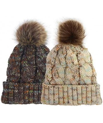 Skullies & Beanies 2 Pack Ponytail Hat Women Beanie Winter Knit Soft Hat Warm Stretch Cable Knit Hat Cap - CX18AU82T34 $15.78
