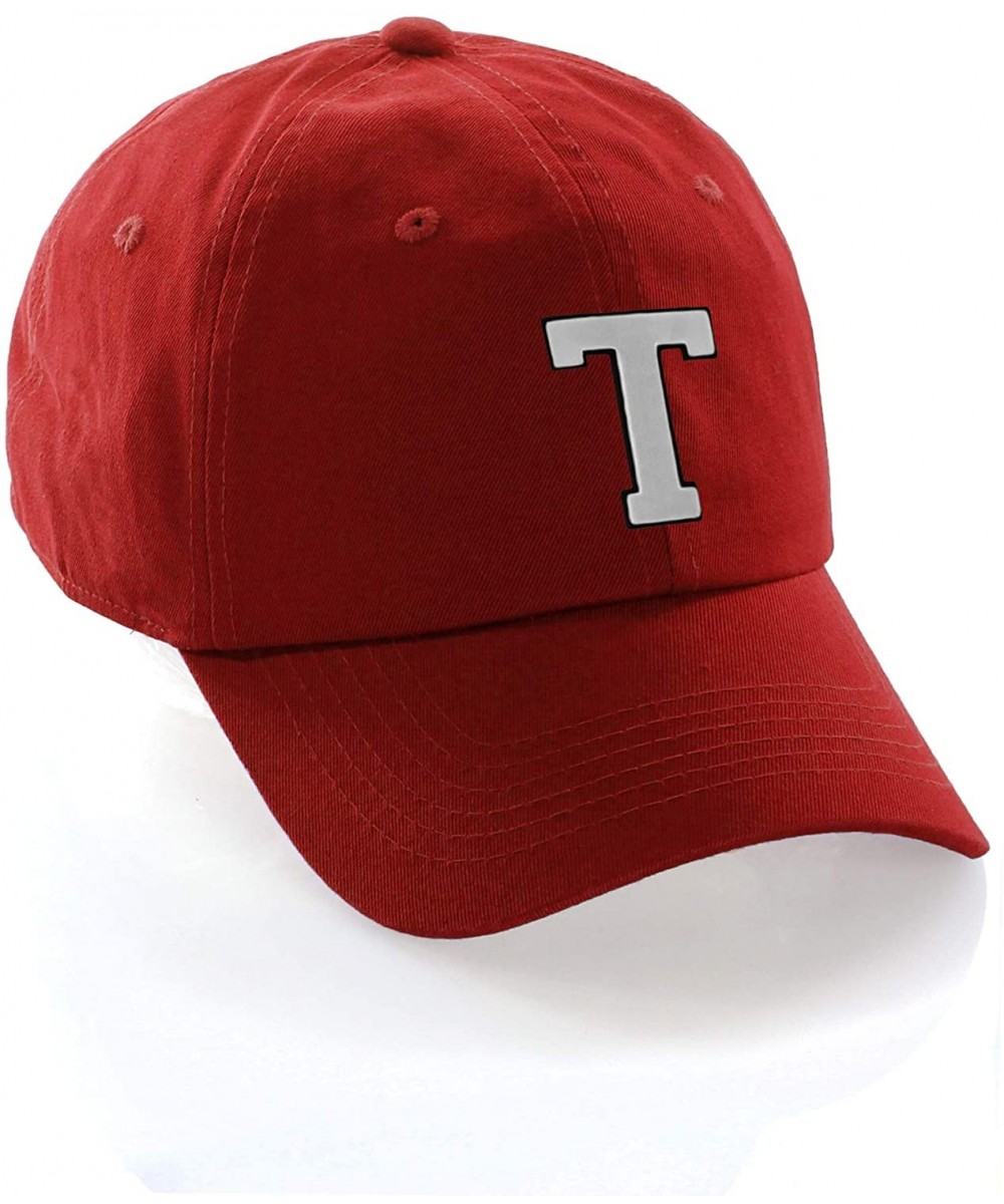 Baseball Caps Customized Letter Intial Baseball Hat A to Z Team Colors- Red Cap Black White - Letter T - CW18ND66KML $16.44