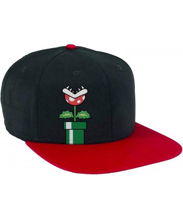 Baseball Caps Unisex-Adult's Super Mario Piranha Tube Snapback Flat Bill Hat- Black/Red- OSFM - CB18S8NSL99 $27.27