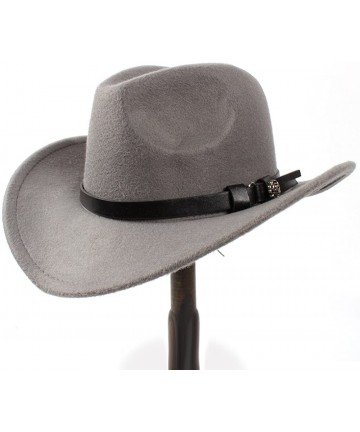 Cowboy Hats Men's Western Cowboy Hat Lady Felt Cowgirl Sombrero Caps Cap for Women - Gray - CM18UTI665M $24.62