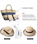 Sun Hats Packable Womens Straw Sun Cloche Kentucky Derby Hat Fedora Summer Wide Brim Beach Navy 56-58cm - CZ18CNCH9CY $35.25