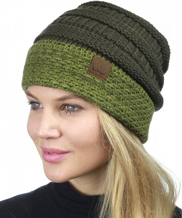 Skullies & Beanies Cable Knit Soft Stretch Multicolor Stitch Cuff Skully Beanie Hat - Dark Olive - CF186Z77DLN $13.38