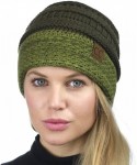 Skullies & Beanies Cable Knit Soft Stretch Multicolor Stitch Cuff Skully Beanie Hat - Dark Olive - CF186Z77DLN $13.38