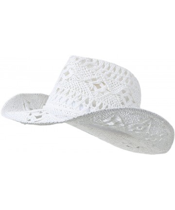 Cowboy Hats Men & Women's Summer Cowboy Cowgirl Straw Hat Hollow Out Woven Roll Up Wide Brim Hat - White - CK18QEH5EUG $22.22