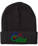 Skullies & Beanies Custom Beanie for Men & Women Sport Curling Logo Style B Embroidery Acrylic - Black - CP1895K7HEG $19.16