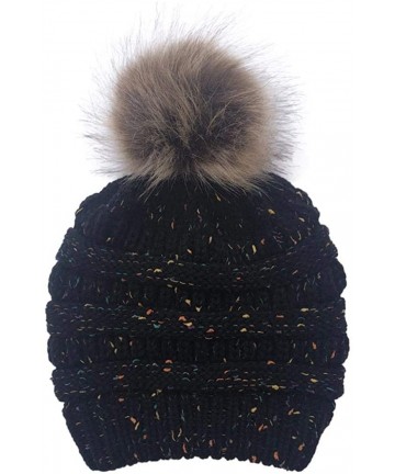 Skullies & Beanies Women Winter Warm Fur Ball Hat Fashion Crochet Knitted Wool Cap Cozy Headgear Hats & Caps - Black - CW18AD...