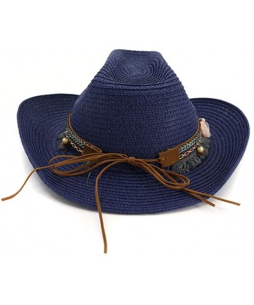 Sun Hats Unisex Sunshade Cap- Summer Outdoor Travel Western Cowboy Hat Casual Solid Mongolian Hat Grassland Visor - B-Navy - ...