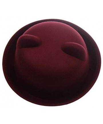 Fedoras Women Candy Color Wool Woolen Felt Cat Ear Curling Fedora Bowler Top Hat Cap 22" - Wine - C612CZ1V2VT $17.20