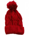 Skullies & Beanies Thick Crochet Knit Pom Pom Beanie Winter Ski Hat - Red - CR12NYKCP2U $17.70