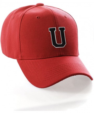 Baseball Caps Customized Initial U Letter Structured Baseball Hat Cap Curved Visor - Red Hat White Black Letter - CO18I4EXEM3...