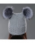 Skullies & Beanies Unisex Autumn Knit Wool Beanie Hat Women Winter Hat with Fur Ball Pom Pom - Light Gray With Fox Fur Pompom...