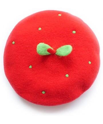 Berets Lady French Beret- Beanie Hat- Beanie Cap- Soft Wool- Handmade - Red - Green Sprouts L(56-58cm) - C7187QRNQ0T $36.67