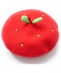 Berets Lady French Beret- Beanie Hat- Beanie Cap- Soft Wool- Handmade - Red - Green Sprouts L(56-58cm) - C7187QRNQ0T $36.67