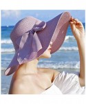 Sun Hats Womens Big Bowknot Straw Hat Foldable Roll up Sun Hat Beach Cap UPF 50+ Protection Sun Hats 041 - Beige-a - C518SATR...