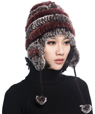 Bomber Hats Women's Rex Rabbit Fur Hats Winter Ear Cap Flexible Multicolor - Coffee & Pink - CK11FG5AP5P $28.35