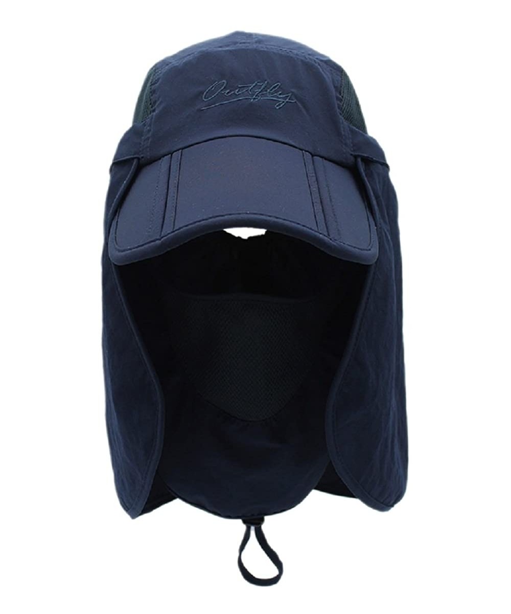 Sun Hats Kids Sun Protection Hat Lightweight Mesh Flap Cap Quick Dry Detachable - Dark Blue - C518E7ODDMW $20.32