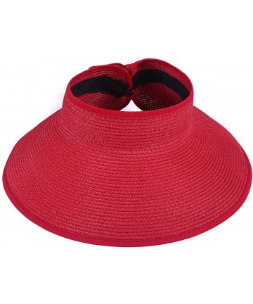Sun Hats Sun Visors for Women Roll Up Hat Beach Shade Sun Hats Packable Straw Cap - Red - CX11WWJODAV $25.05
