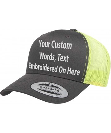 Baseball Caps Custom Trucker Hat Yupoong 6606 Embroidered Your Own Text Curved Bill Snapback - Charcoal/Neon Green - CI18N0U7...