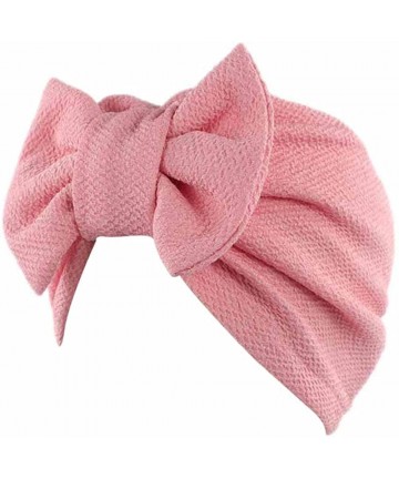Skullies & Beanies Women Solid Bow Pre Tied Cancer Chemo Hat Beanie Turban Stretch Head Wrap Cap - Pink - CD185N8I0DK $20.60
