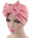 Skullies & Beanies Women Solid Bow Pre Tied Cancer Chemo Hat Beanie Turban Stretch Head Wrap Cap - Pink - CD185N8I0DK $16.27