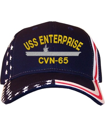 Baseball Caps USS Enterprise CVN-65 Stars & Stripes Baseball Cap Navy - CI12LC85WI5 $24.01